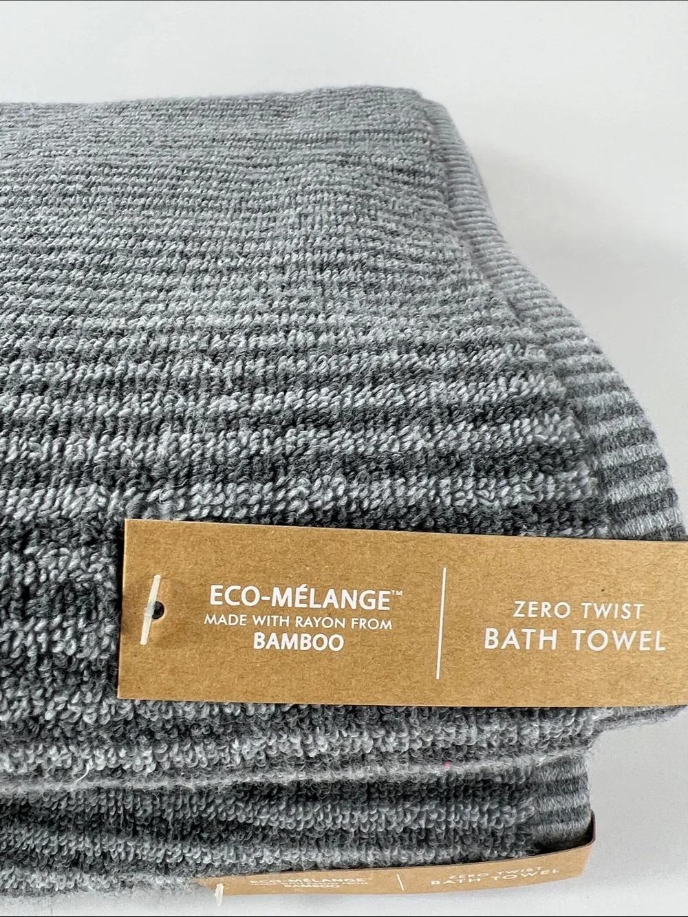 Common Thread Bath Towels Bamboo Eco-Mélange Gray Striped Soft Set of 2 NEW